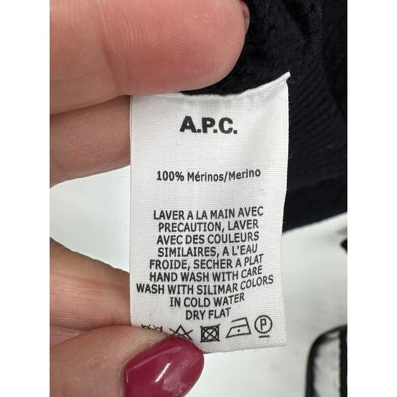 A.P.C. Black Merino Wool Cable Knit Crew Neck Sweater Size Medium - Picture 5 of 7